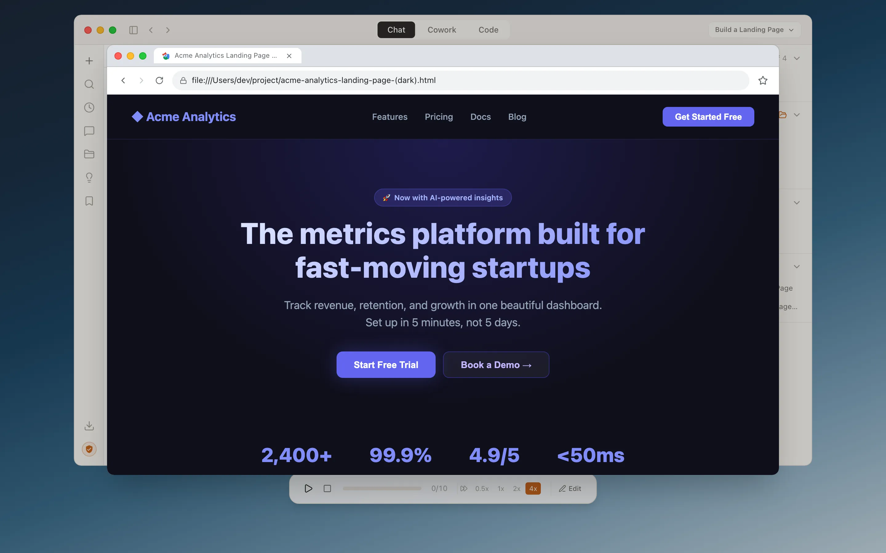 Artifact preview in simulated Chrome browser